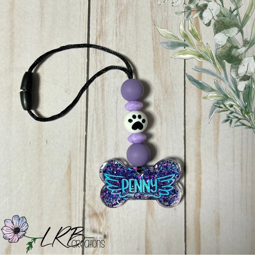 Pet Memorial Rearview Mirror Car Charm, Customizable ~ Handmade